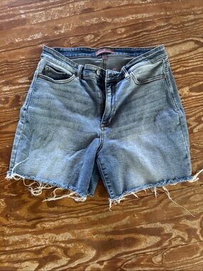 Judy Blue Washed Light Blue Frayed Hem Denim Shorts